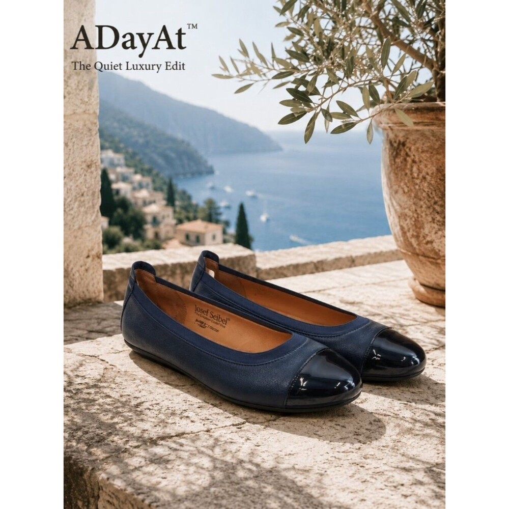 Josef Seibel Navy Leather Patent Cap Toe Ballet Flats EU 40 Comfort Shoes